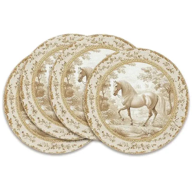Toile Placemats - Round 15x15in Cotton Table Mats by House Of Avana