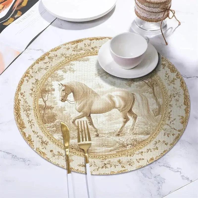 Toile Placemats - Round 15x15in Cotton Table Mats by House Of Avana