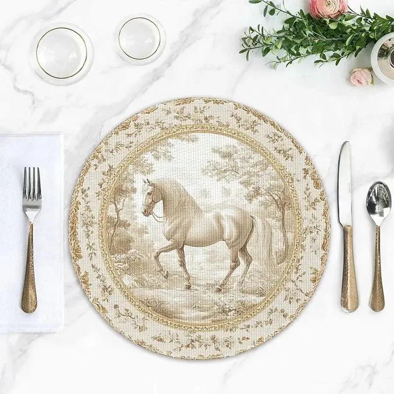 Toile Placemats - Round 15x15in Cotton Table Mats by House Of Avana