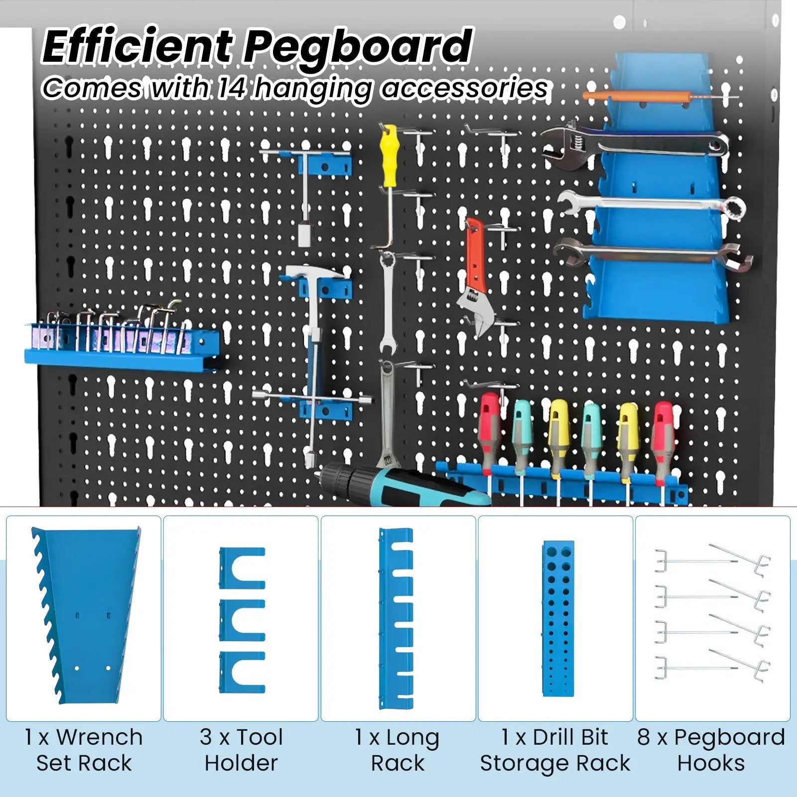 Tool Storage Workbench with Pegboard with 14 Hanging Accessories for Garage by DirectDeals