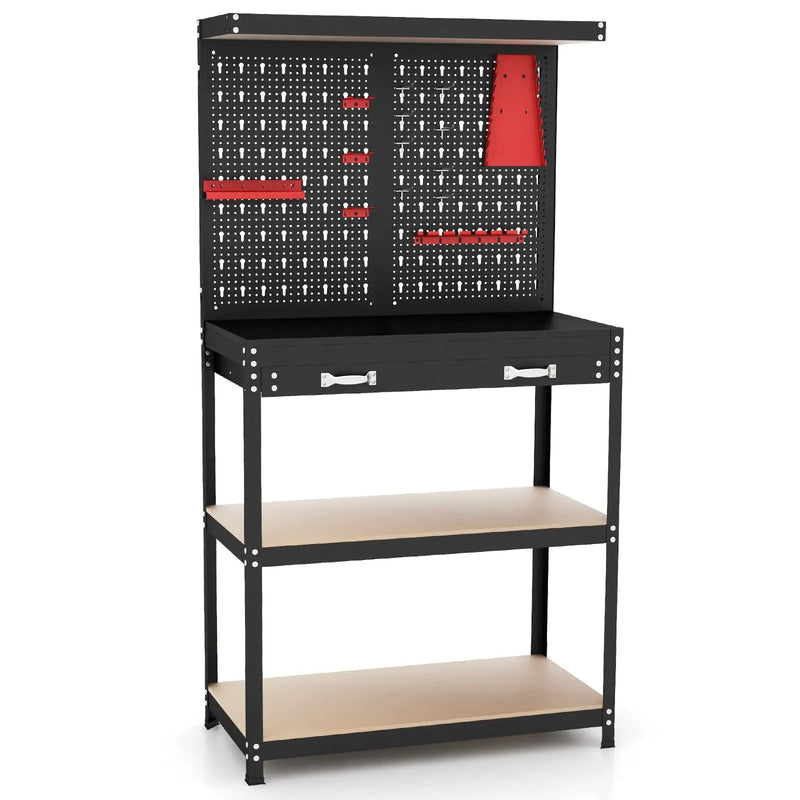 Tool Storage Workbench with Pegboard with 14 Hanging Accessories for Garage by DirectDeals