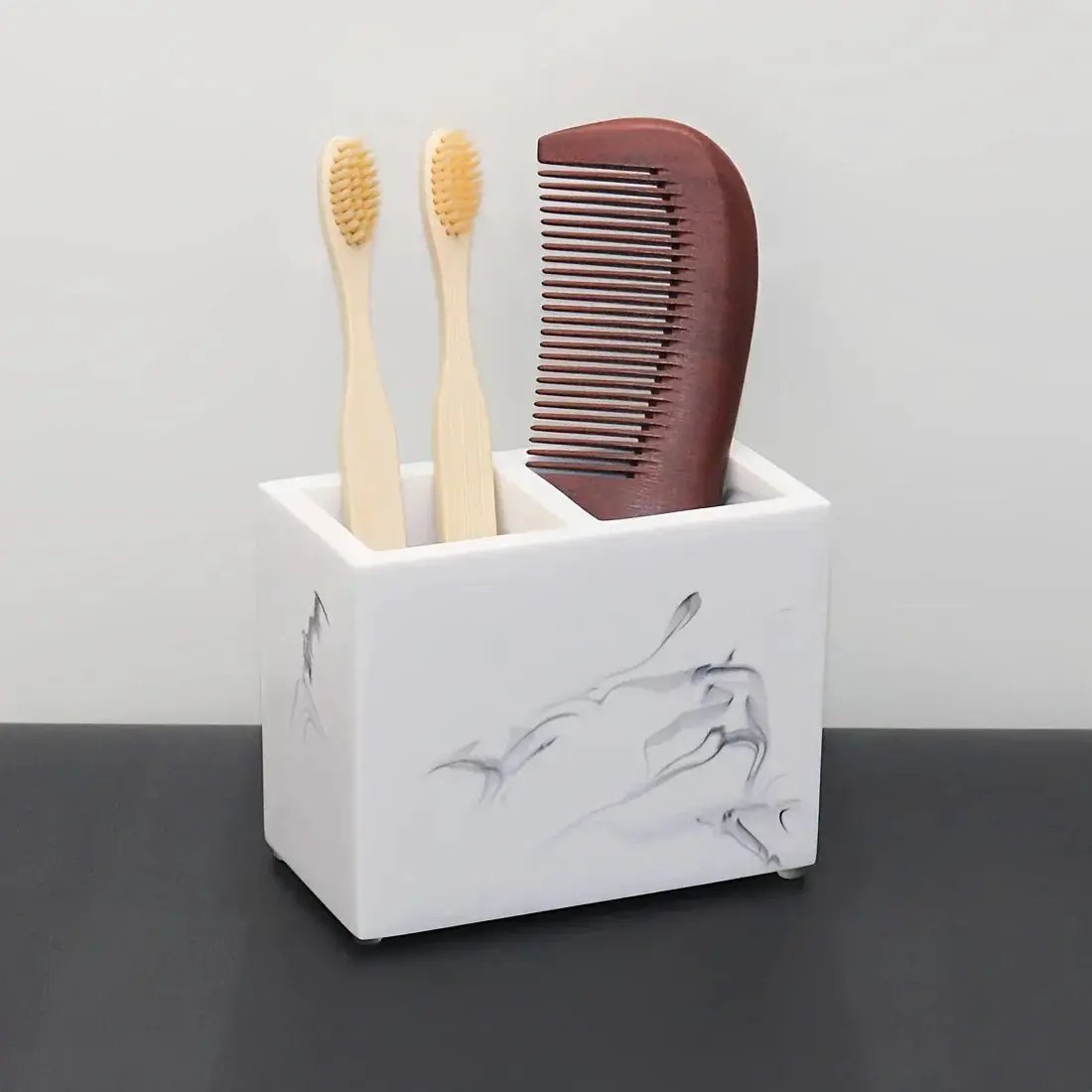 Toothbrush Holders for Bathroom, 2 Slots Toothbrush Holder, Freestanding Countertop Bathroom Organizer, Multifunctional Toothbrush Toothpaste Storage Rack, Bathroom Accessories, Decor by House Of Avana