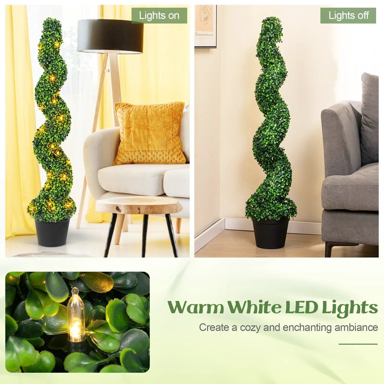 Pre-Lit Artificial Boxwood Spiral Topiary Tree Set of 2 with 100 LED Lights by DirectDeals