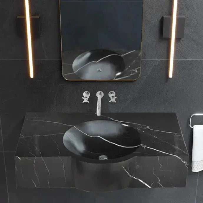 Black Marble Handcrafted Rectangular Wall Mount Bathroom Sink 17 x 30 x 6 Inches by GobekDesign