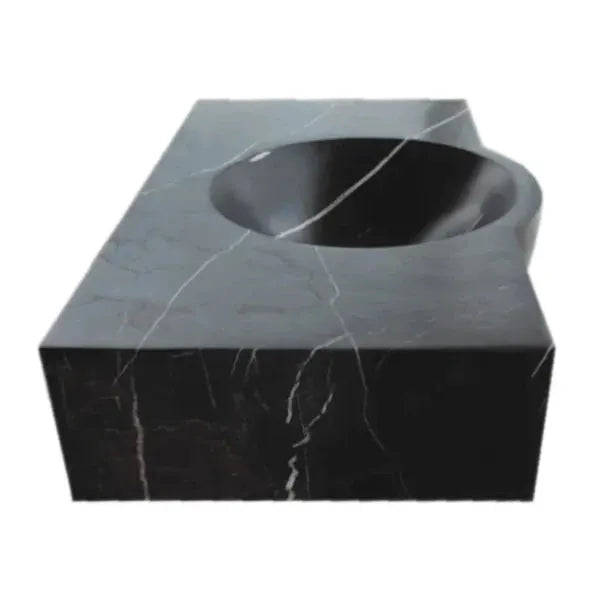 Black Marble Handcrafted Rectangular Wall Mount Bathroom Sink 17 x 30 x 6 Inches by GobekDesign