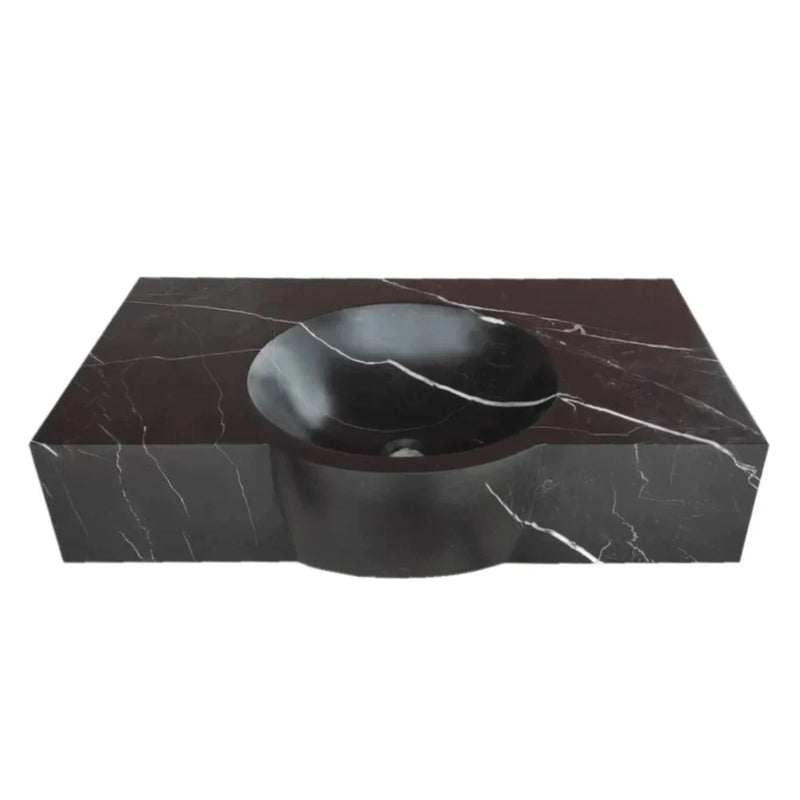 Toros Black Marble Rectangular Wall-mount Bathroom Sink (W)17" (L)30" (H)6" by GobekDesign