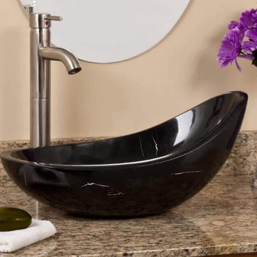 Turkish Marble Handcrafted Asymmetric Vessel Sink Polished 14x22 by GobekDesign