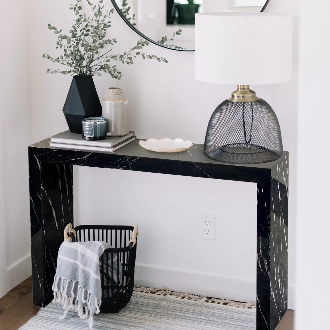 Black Marble Rectangular Console - Polished 40 Wide 12 Deep 30 by GobekDesign