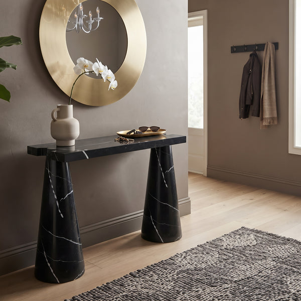 Black Marble Designer Console Table - Polished Cone Shape Legs