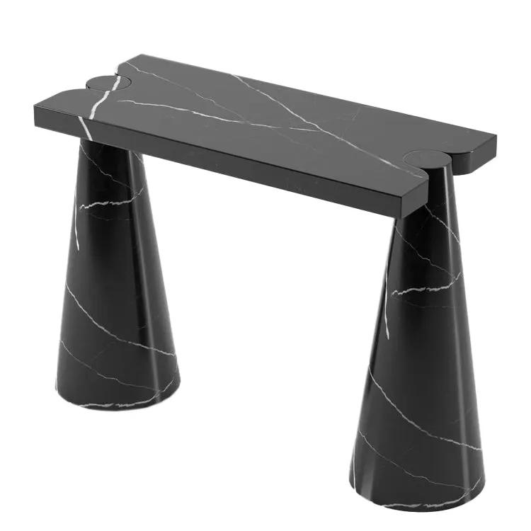 Black Marble Designer Console Table - Polished Cone Shape Legs by GobekDesign