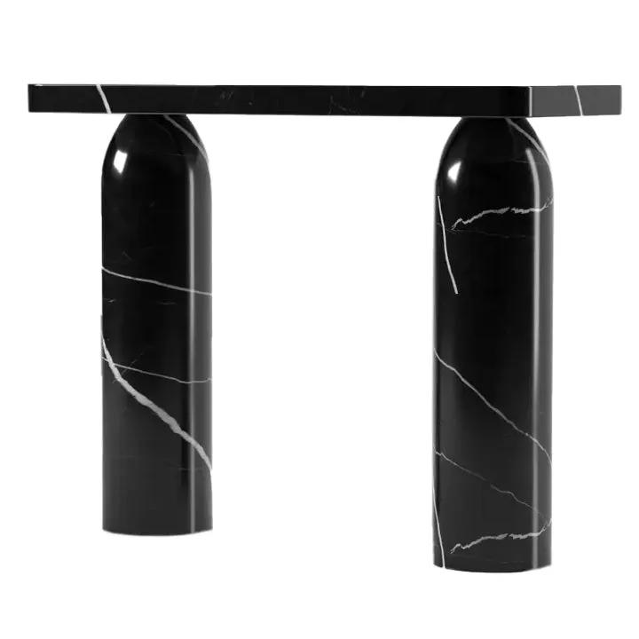 Black Turkish Marble Console Table - Polished Designer Round Legs by GobekDesign
