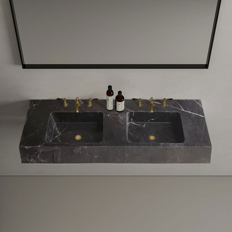 Toros Black Marble Double Sink Wall-mount Bathroom Sink Polished (W)18" (L)60" (H)6" by GobekDesign