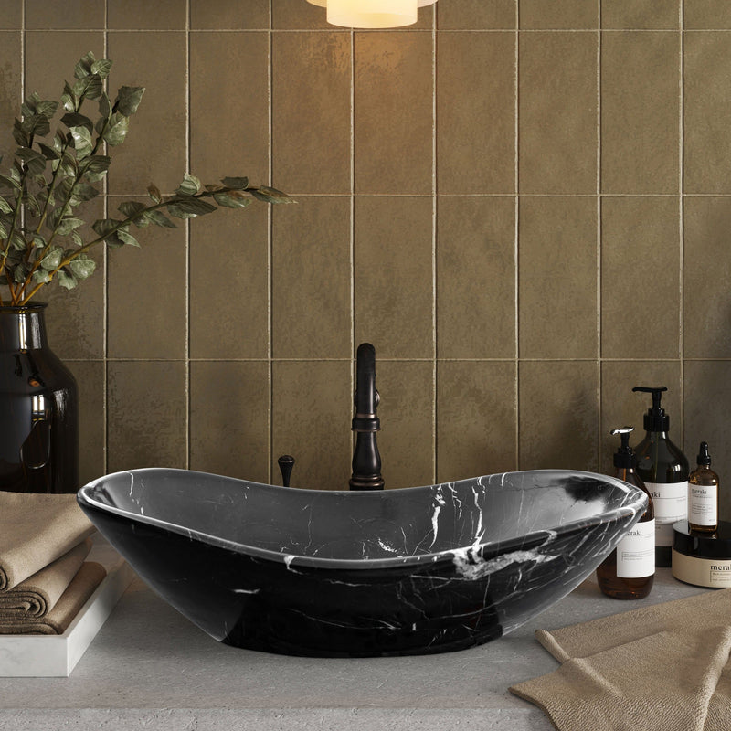Toros Black Marble Above Vanity Gondola Design Bathroom Sink by GobekDesign