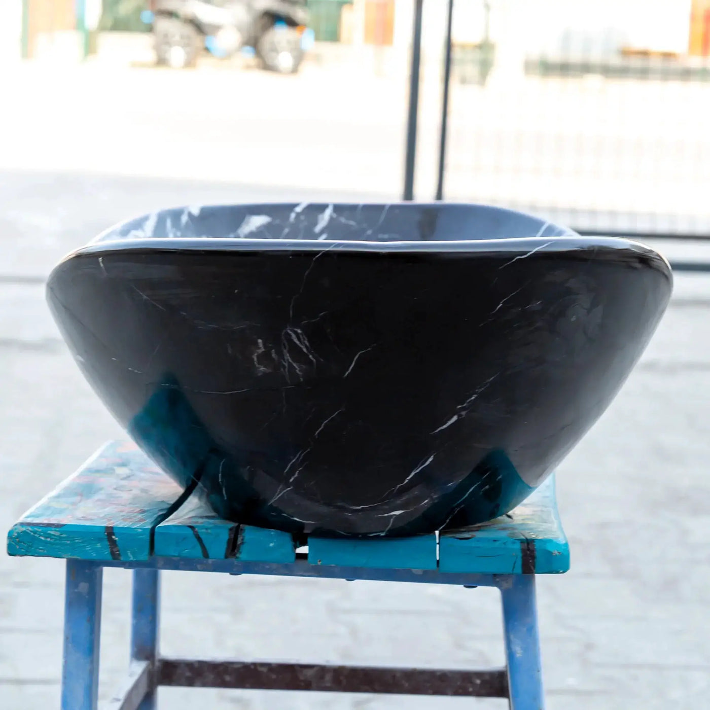 Black Turkish Marble Handcrafted Vessel Bathroom Sink - Above Counter Vanity Design by GobekDesign