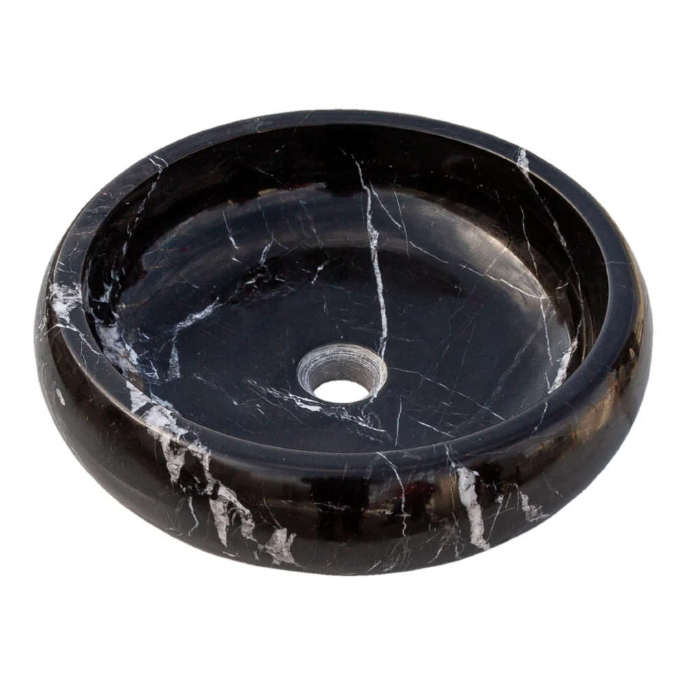 Toros Turkish Black Marble Polished Round Vessel Sink Bowl 16x5 by GobekDesign