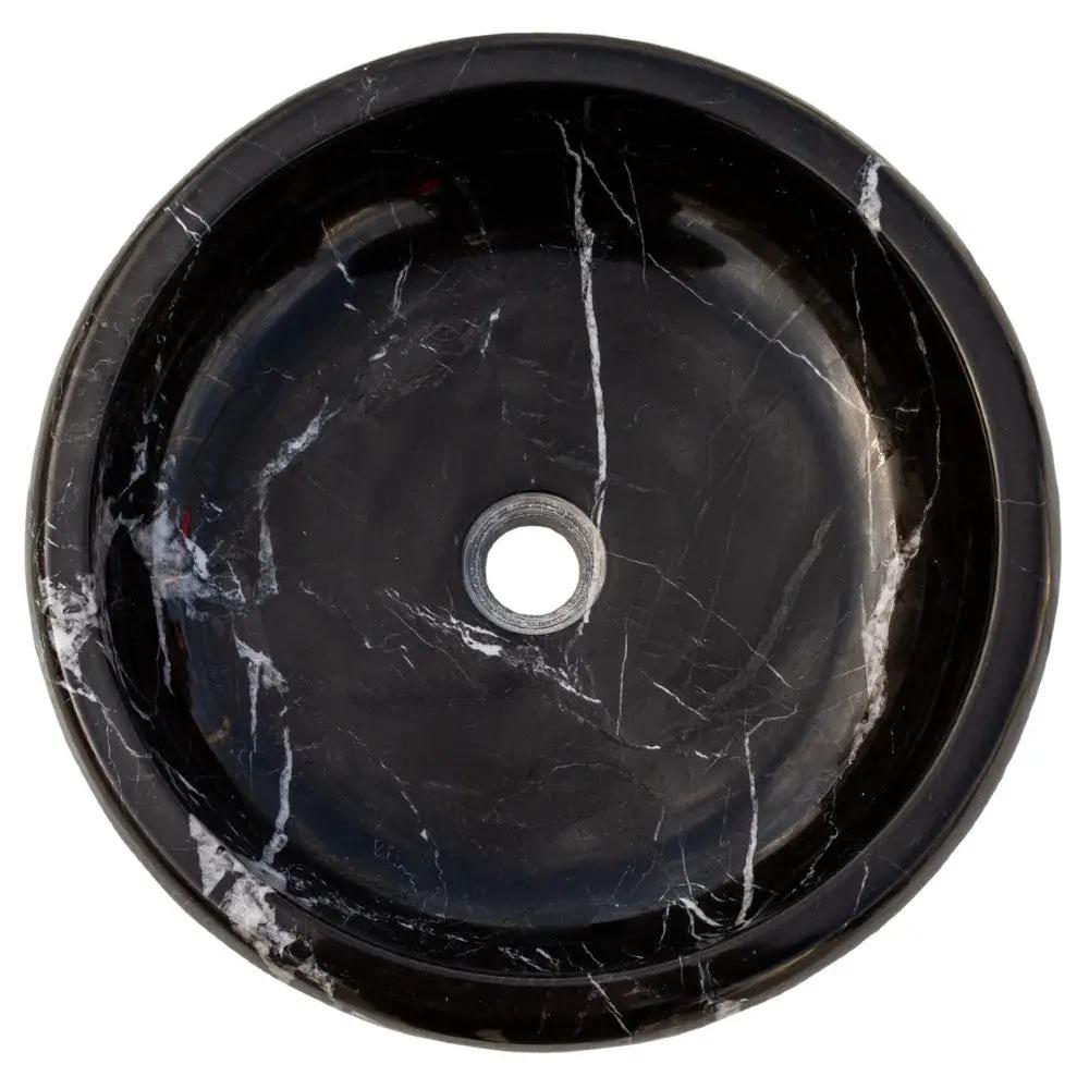 Toros Turkish Black Marble Polished Round Vessel Sink Bowl 16x5 by GobekDesign