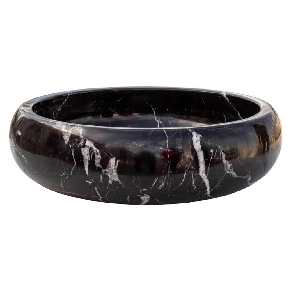 Toros Turkish Black Marble Polished Round Vessel Sink Bowl 16x5 by GobekDesign