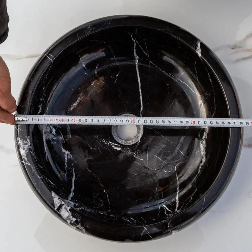Toros Turkish Black Marble Polished Round Vessel Sink Bowl 16x5 by GobekDesign