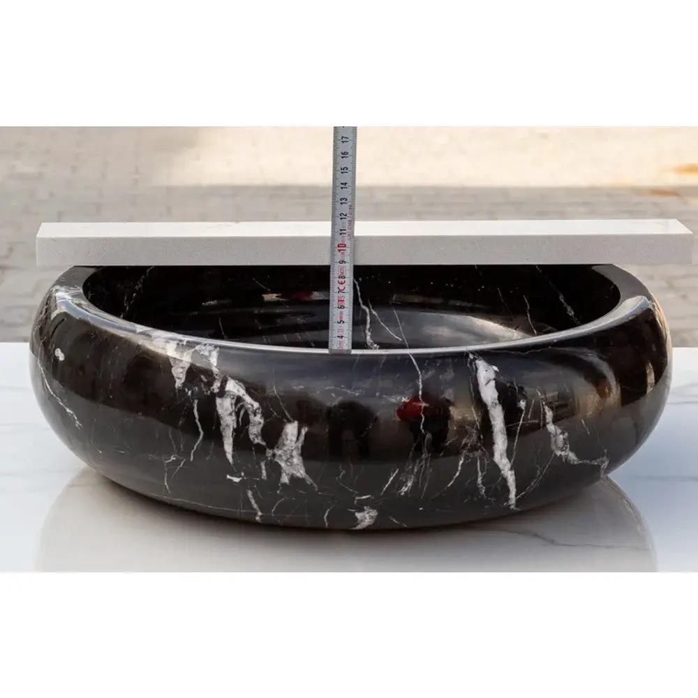 Toros Turkish Black Marble Polished Round Vessel Sink Bowl 16x5 by GobekDesign
