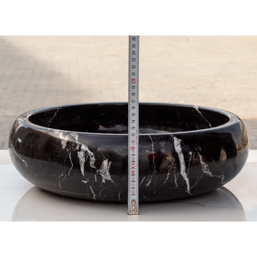 Toros Turkish Black Marble Polished Round Vessel Sink Bowl 16x5 by GobekDesign