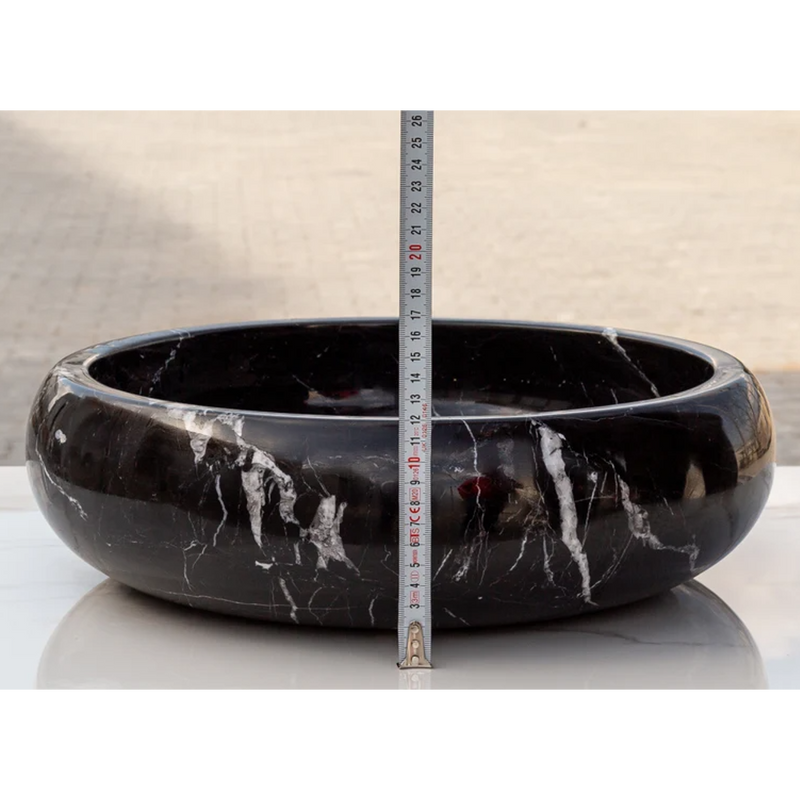 Toros Turkish Black Marble Polished Round Vessel Sink Bowl 16x5 by GobekDesign