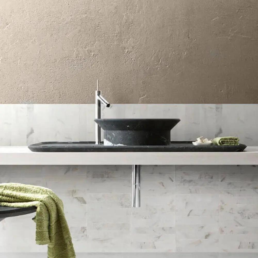 White Black Veined Natural Marble Vessel Sink - Polished 20 Inch by GobekDesign