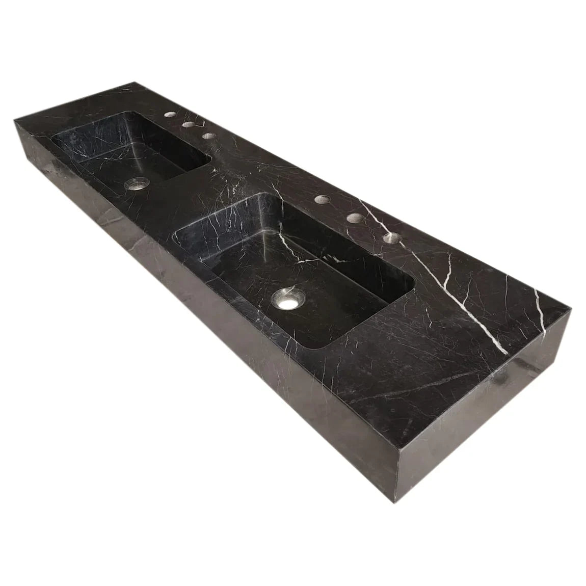Toros Black Marble Double Sink Wall-mount Bathroom Sink Polished (W)18" (L)60" (H)6" by GobekDesign