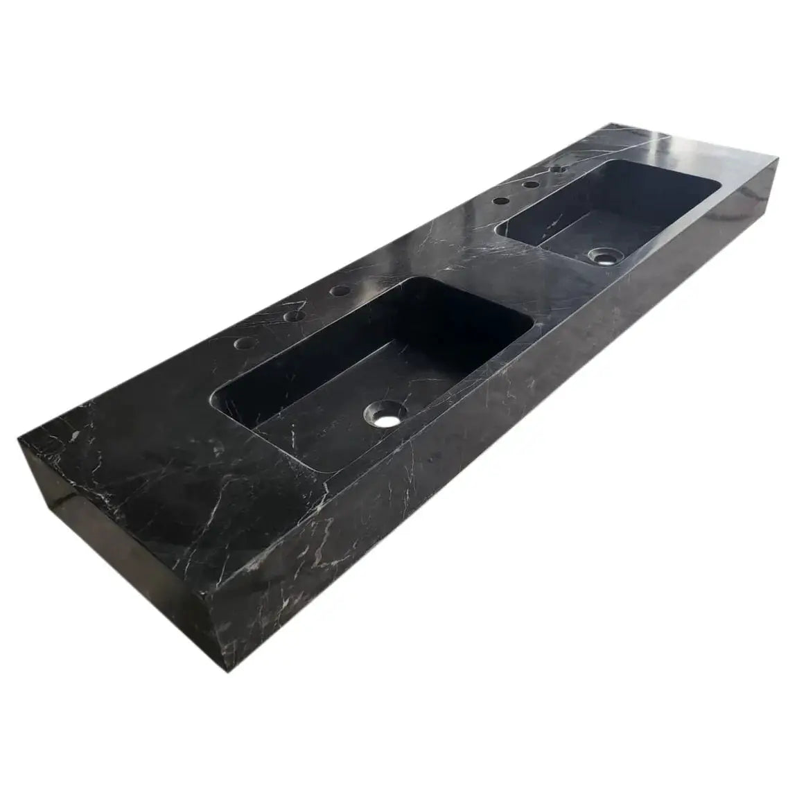 Black Marble Double Sink Wall-Mount Bathroom Vanity - Polished by GobekDesign