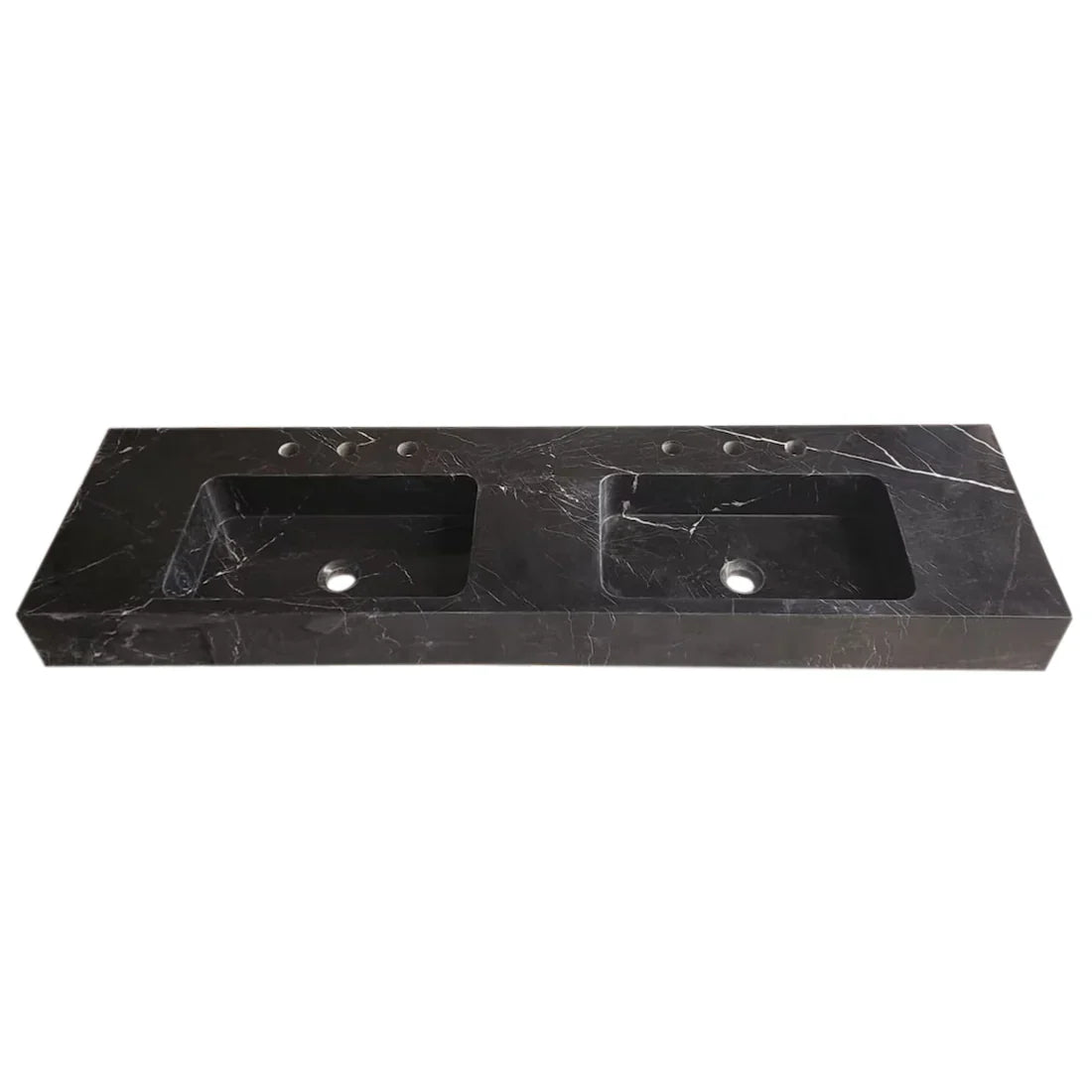 Toros Black Marble Double Sink Wall-mount Bathroom Sink Polished (W)18" (L)60" (H)6" by GobekDesign