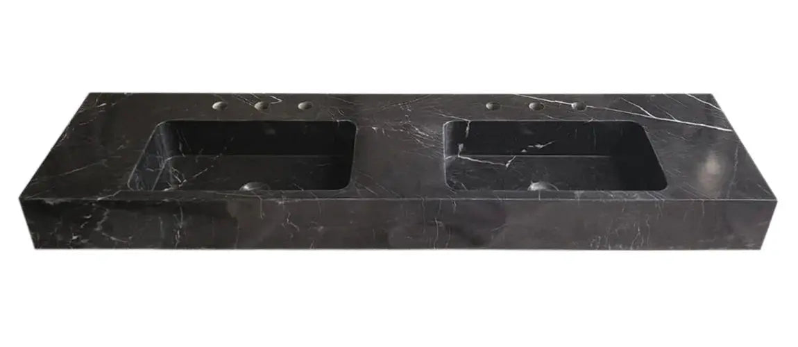 Black Marble Double Sink Wall-Mount Bathroom Vanity - Polished by GobekDesign