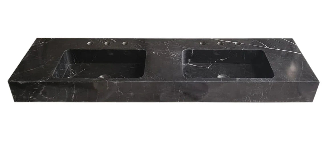 Toros Black Marble Double Sink Wall-mount Bathroom Sink Polished (W)18" (L)60" (H)6" by GobekDesign