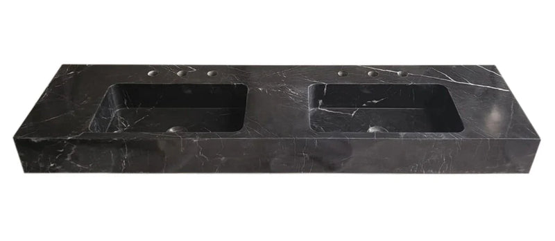Toros Black Marble Double Sink Wall-mount Bathroom Sink Polished (W)18" (L)60" (H)6" by GobekDesign
