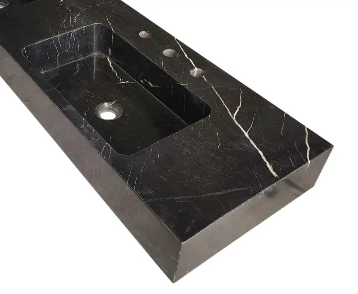 Black Marble Double Sink Wall-Mount Bathroom Vanity - Polished by GobekDesign