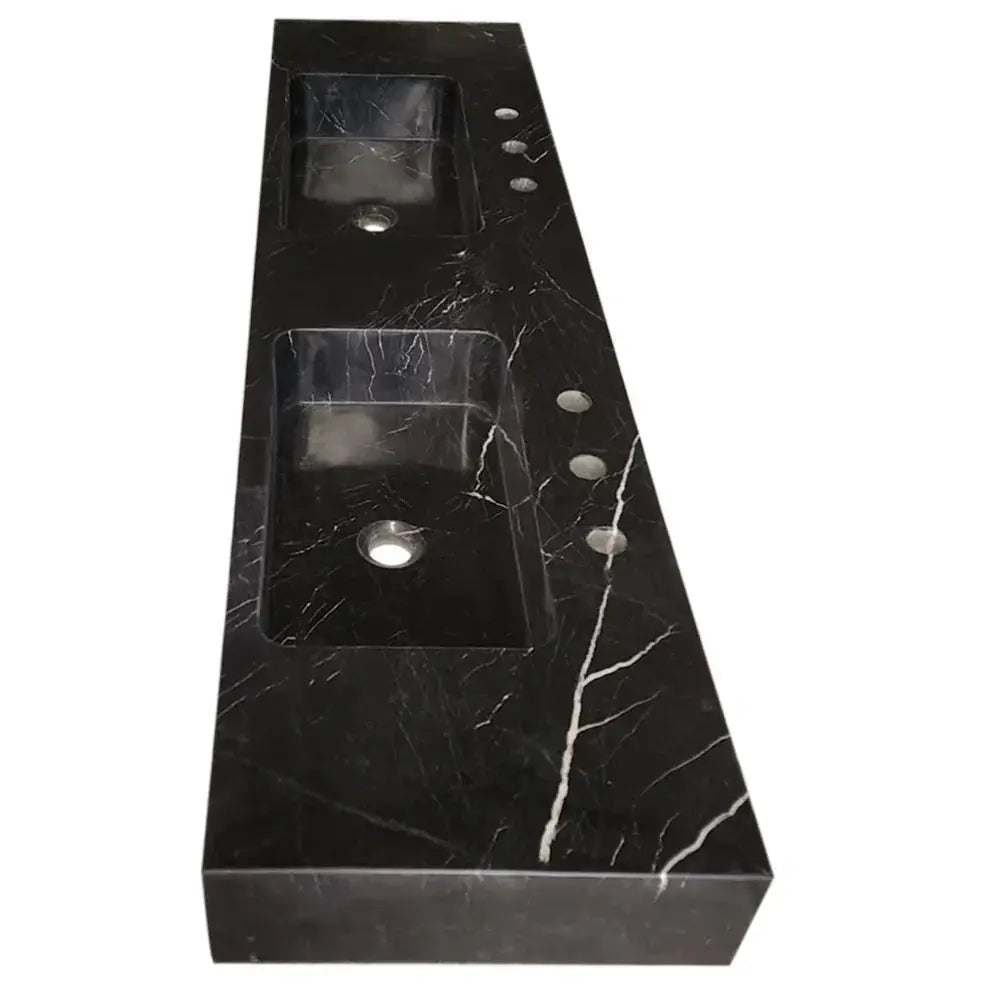 Black Marble Double Sink Wall-Mount Bathroom Vanity - Polished by GobekDesign