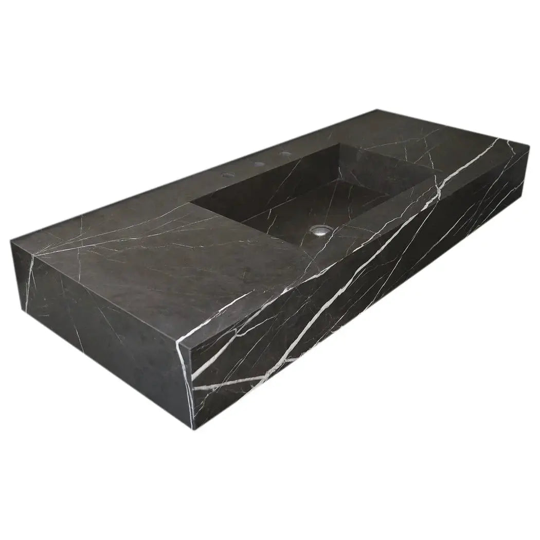Black Marble Honed Rectangular Wall-Mount Bathroom Sink 20x48 by GobekDesign