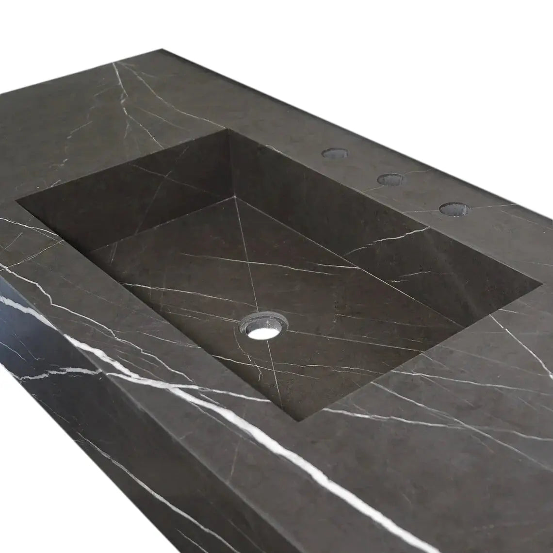 Black Marble Honed Rectangular Wall-Mount Bathroom Sink 20x48 by GobekDesign