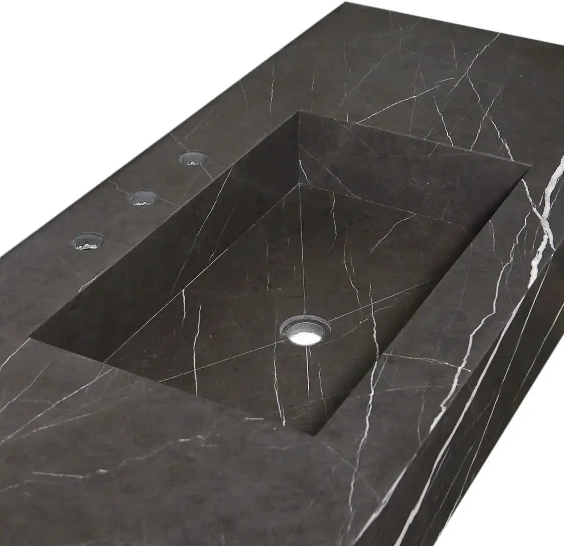 Black Marble Honed Rectangular Wall-Mount Bathroom Sink 20x48 by GobekDesign