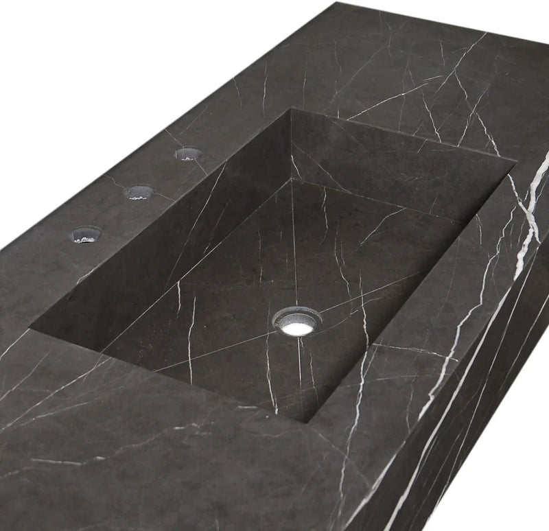 Toros Black Marble Rectangular Wall-mount Bathroom Sink (W)20" (L)48" (H)6" by GobekDesign