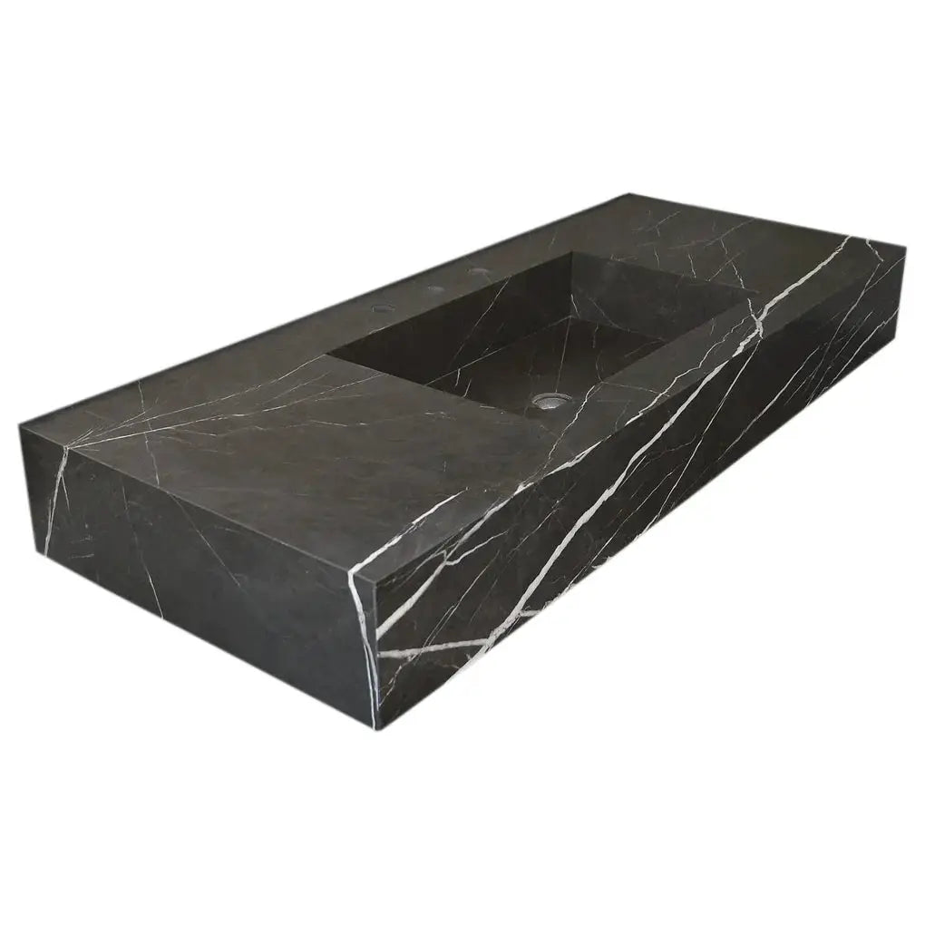 Black Marble Honed Rectangular Wall-Mount Bathroom Sink 20x48 by GobekDesign