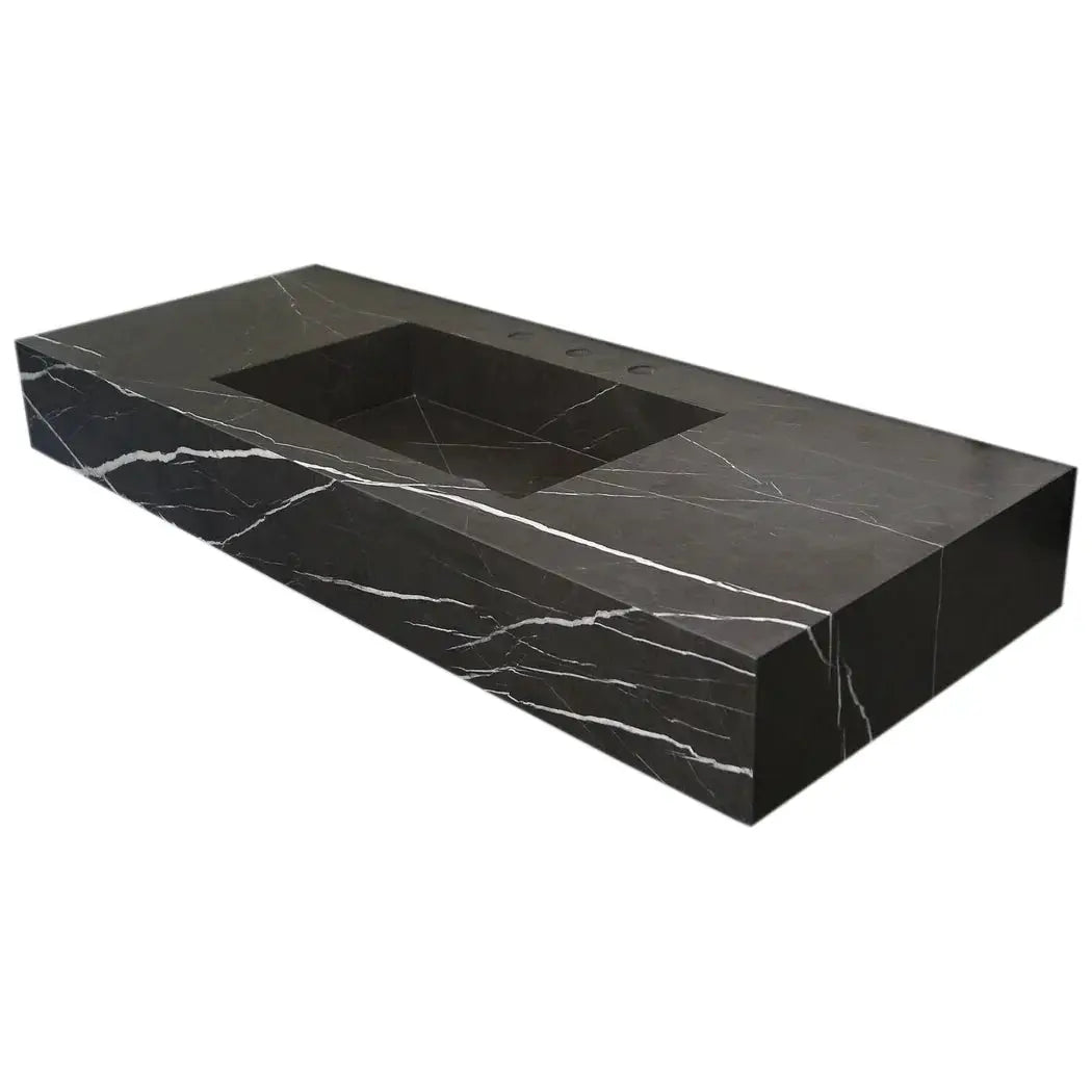 Black Marble Honed Rectangular Wall-Mount Bathroom Sink 20x48 by GobekDesign