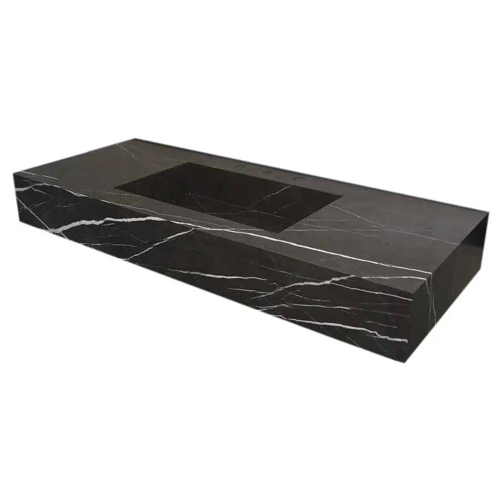 Black Marble Honed Rectangular Wall-Mount Bathroom Sink 20x48 by GobekDesign