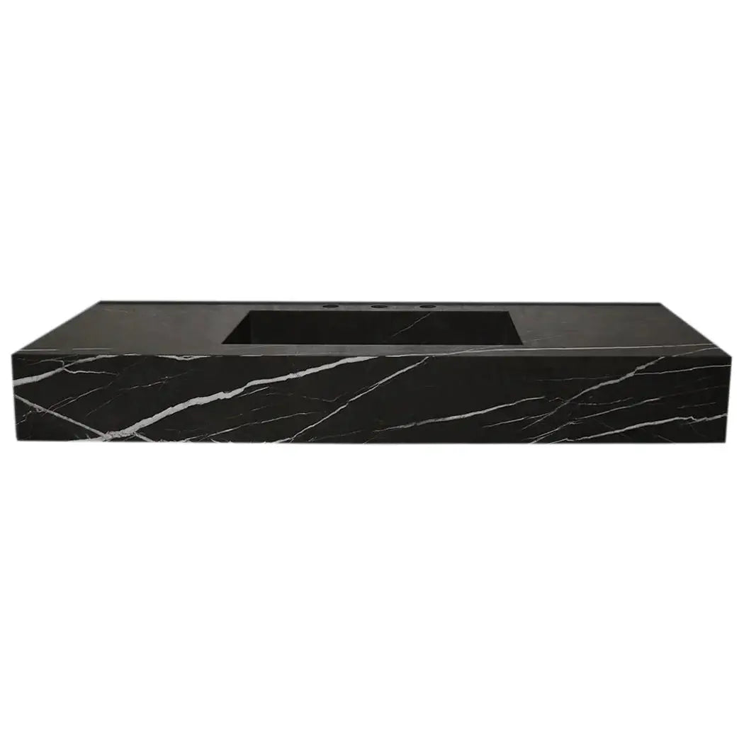 Black Marble Honed Rectangular Wall-Mount Bathroom Sink 20x48 by GobekDesign