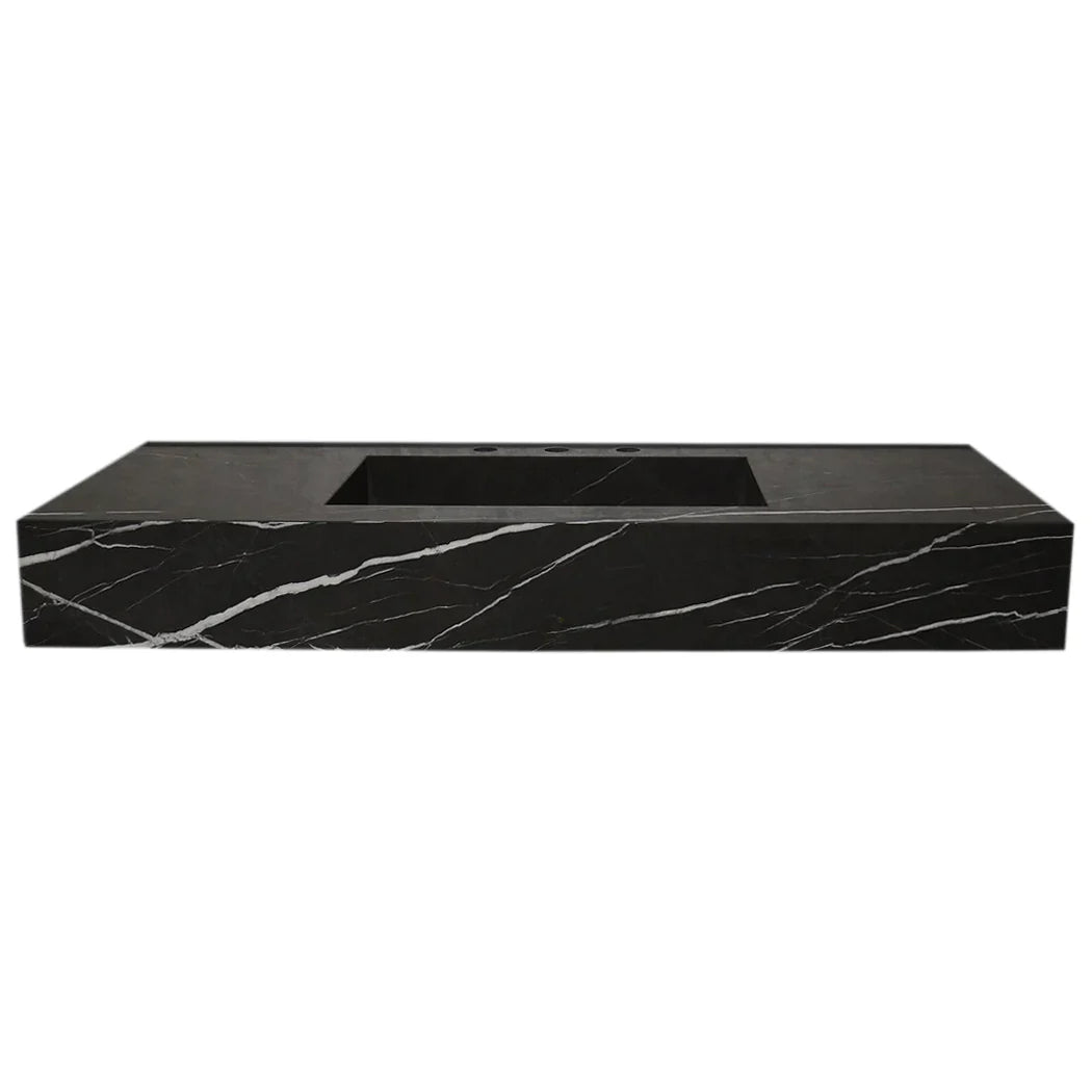 Toros Black Marble Rectangular Wall-mount Bathroom Sink (W)20" (L)48" (H)6" by GobekDesign