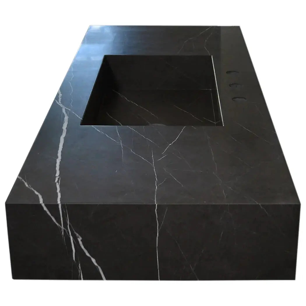 Black Marble Honed Rectangular Wall-Mount Bathroom Sink 20x48 by GobekDesign