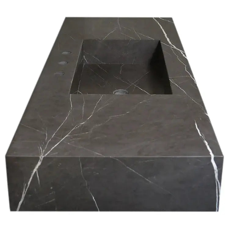 Black Marble Honed Rectangular Wall-Mount Bathroom Sink 20x48 by GobekDesign