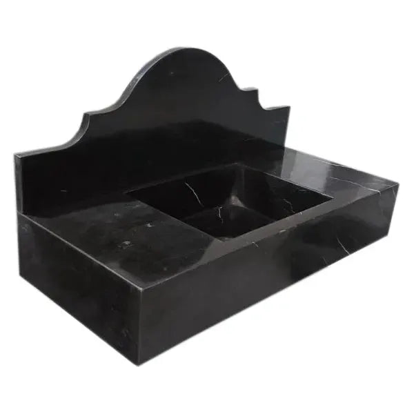 Black Marble Wall Mount Bathroom Sink with Polished Backsplash 15 x 33 x 6 Inches by GobekDesign