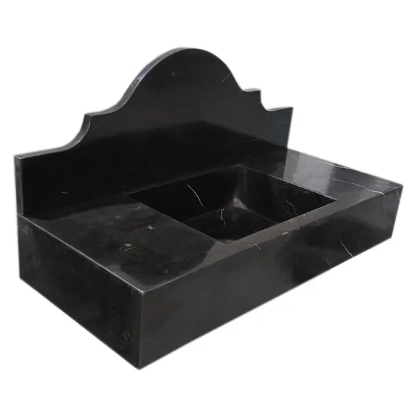 Toros Black Marble Wall-mount Bathroom Sink with Backsplash Polished (W)15" (L)33" (H)6" by GobekDesign