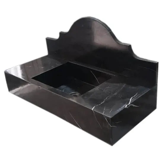 Black Marble Wall Mount Bathroom Sink with Polished Backsplash 15 x 33 x 6 Inches by GobekDesign