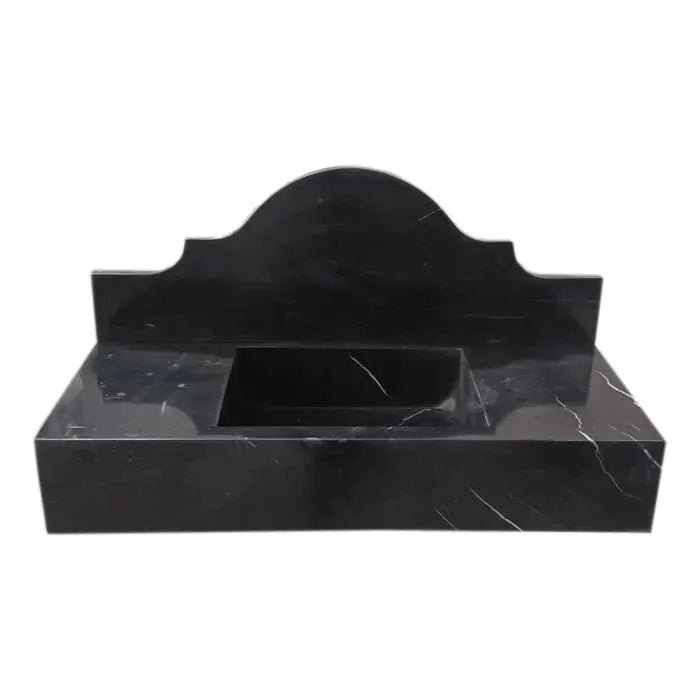 Black Marble Wall Mount Bathroom Sink with Polished Backsplash 15 x 33 x 6 Inches by GobekDesign
