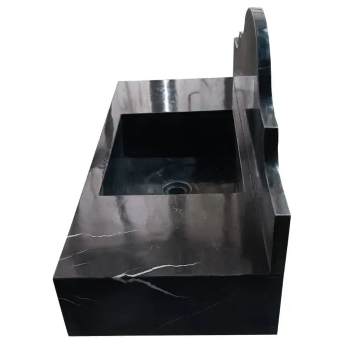 Black Marble Wall Mount Bathroom Sink with Polished Backsplash 15 x 33 x 6 Inches by GobekDesign